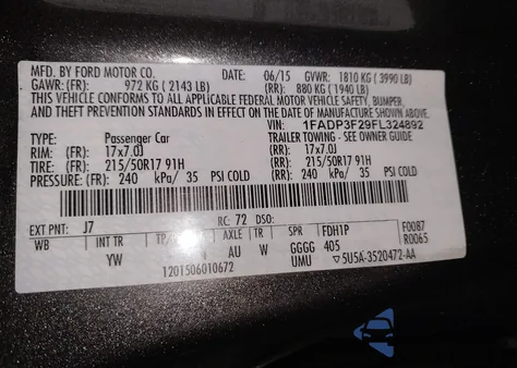 2015 Ford Focus Se from USA, damaged, VIN 1FADP3F29FL324892